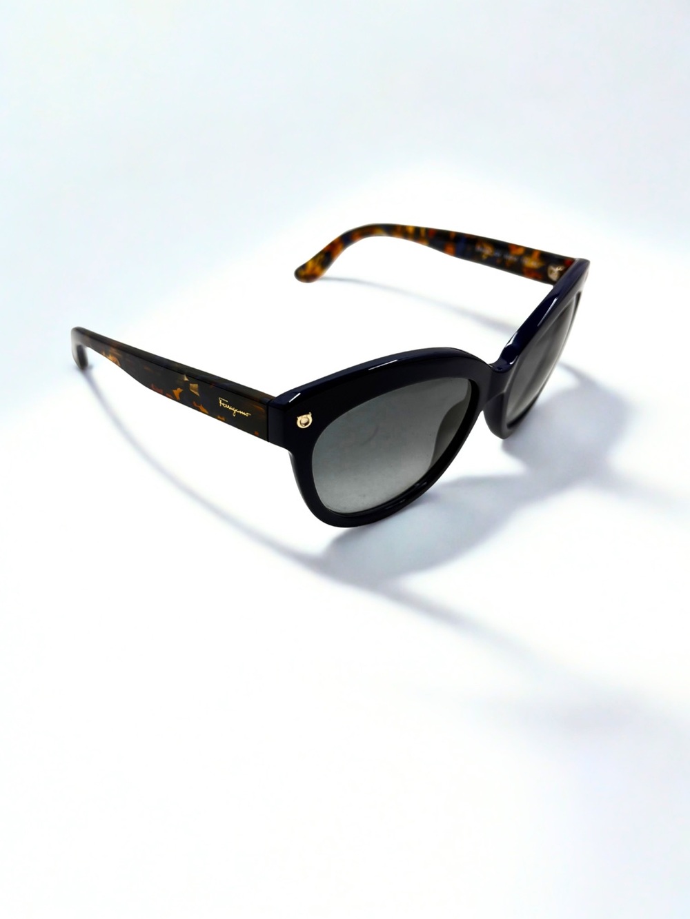 Salvatore Ferragamo Navy Frame with Tortoiseshell Temple Sunglasses - Picture 2 of 4